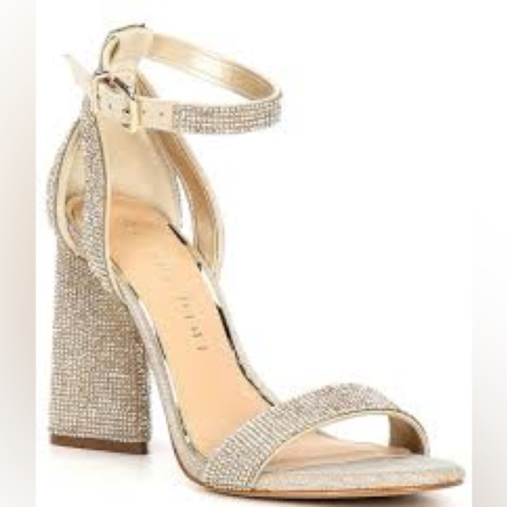 Gianni Bini Gold Pink Heels Sparkly Glamour